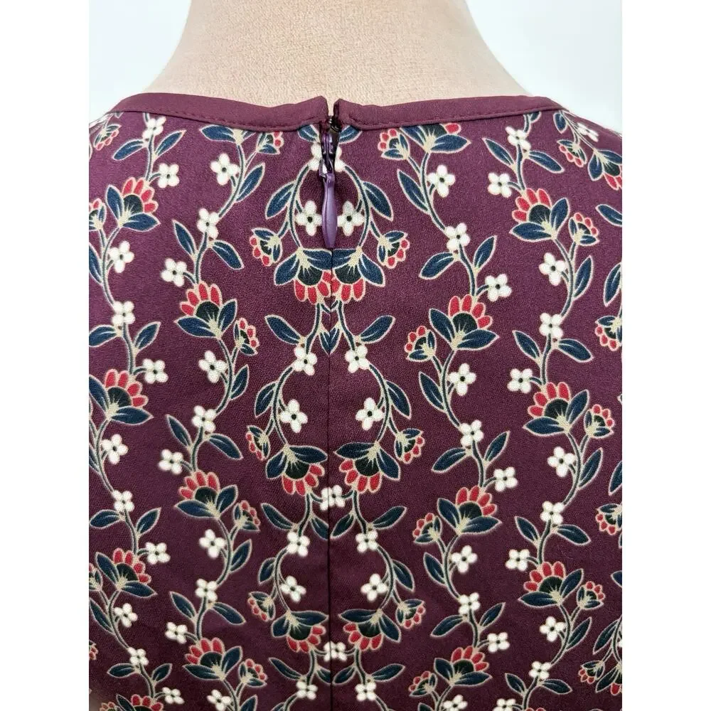 Gal Meets Glam Collection Dress US 4 Burgundy Floral Long Sleeve Square Neck